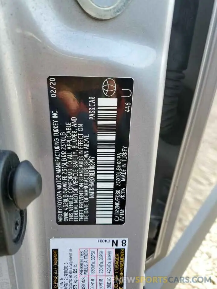 14 Photograph of a damaged car NMTKHMBX8LR108997 TOYOTA C-HR 2020