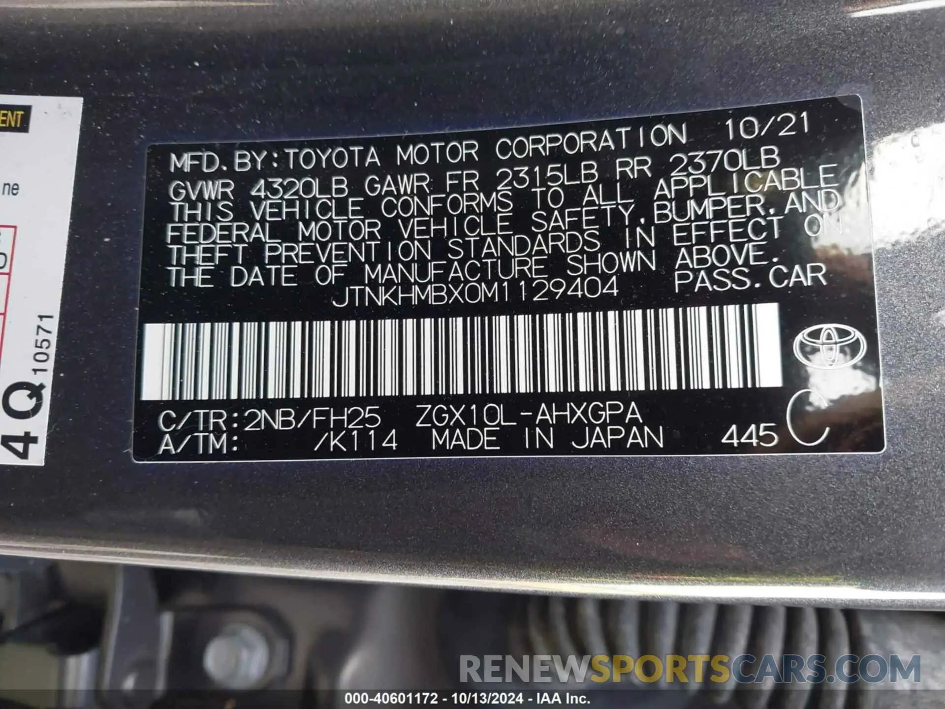 9 Photograph of a damaged car JTNKHMBX0M1129404 TOYOTA C-HR 2021