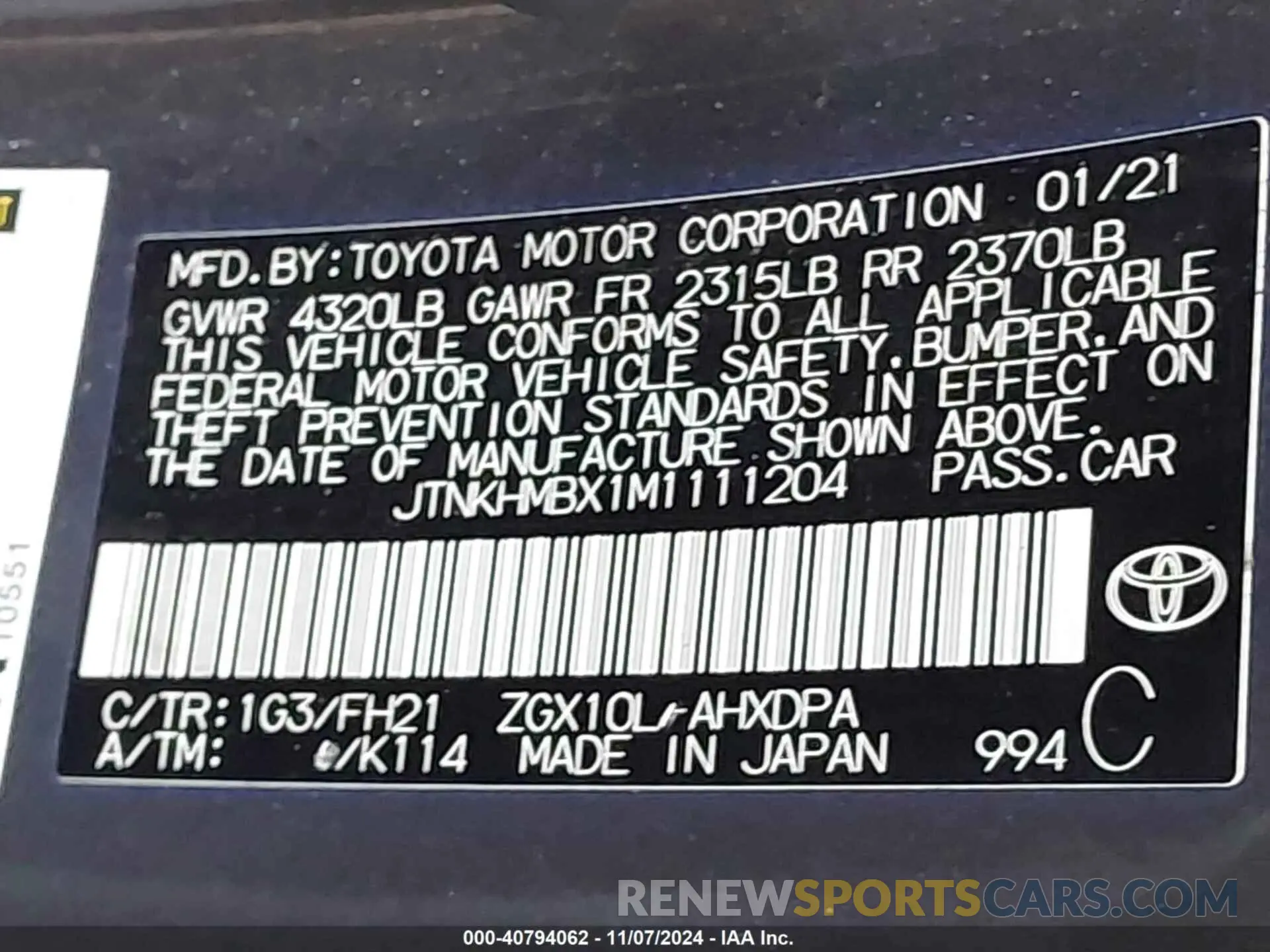 9 Photograph of a damaged car JTNKHMBX1M1111204 TOYOTA C-HR 2021