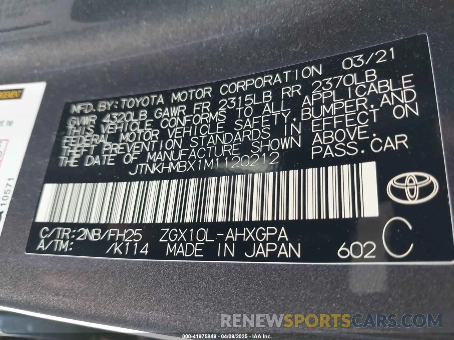 9 Photograph of a damaged car JTNKHMBX1M1120212 TOYOTA C-HR 2021