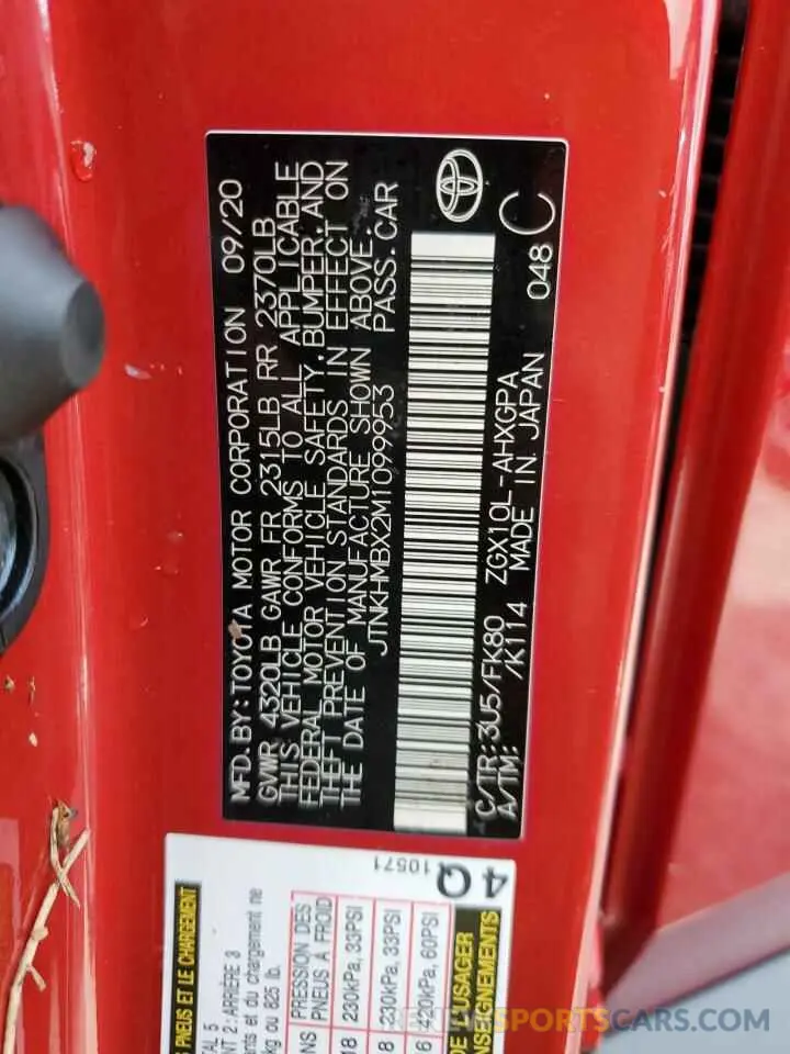 14 Photograph of a damaged car JTNKHMBX2M1099953 TOYOTA C-HR 2021