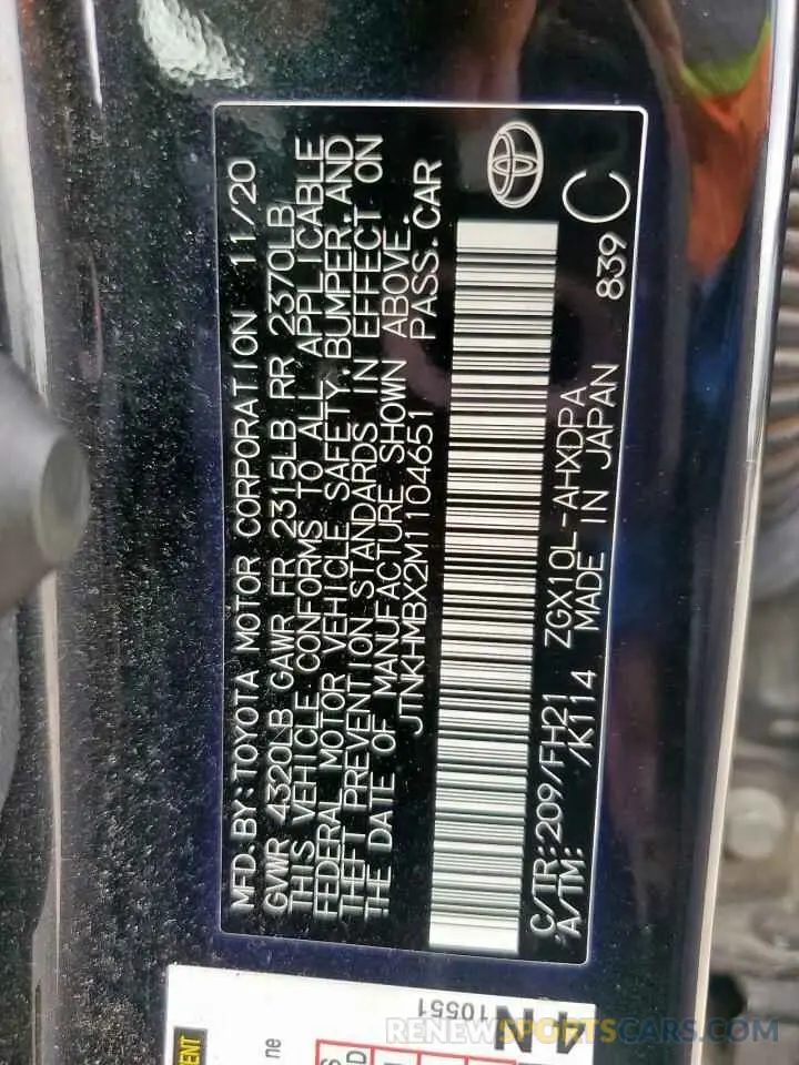 12 Photograph of a damaged car JTNKHMBX2M1104651 TOYOTA C-HR 2021