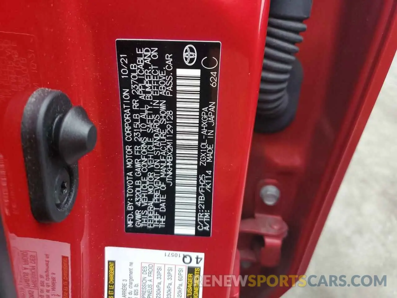 13 Photograph of a damaged car JTNKHMBX2M1129128 TOYOTA C-HR 2021