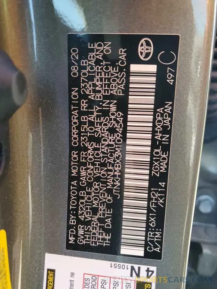 12 Photograph of a damaged car JTNKHMBX3M1094549 TOYOTA C-HR 2021