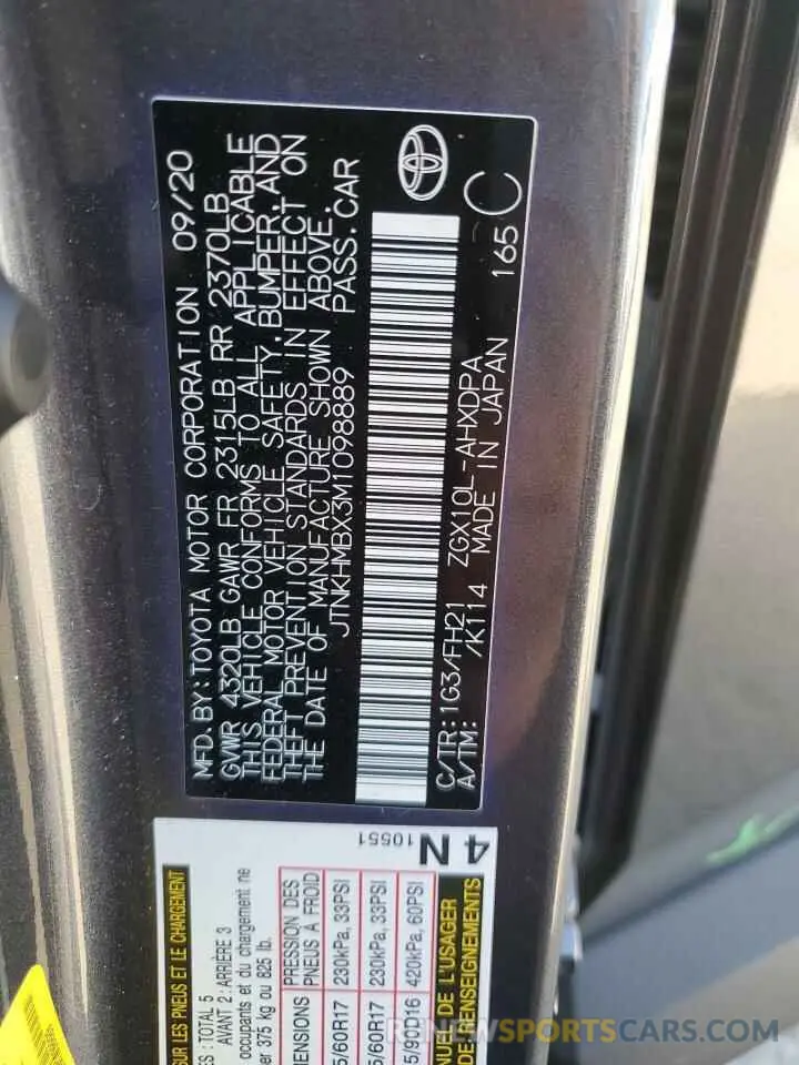 13 Photograph of a damaged car JTNKHMBX3M1098889 TOYOTA C-HR 2021