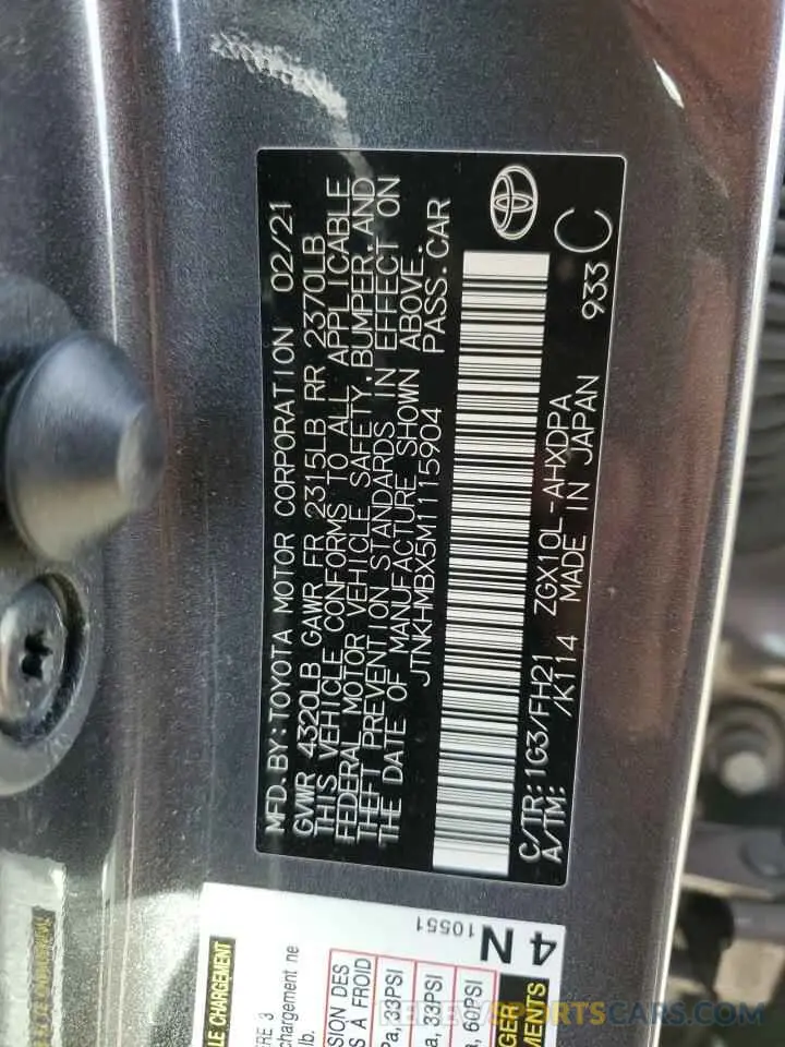 12 Photograph of a damaged car JTNKHMBX5M1115904 TOYOTA C-HR 2021