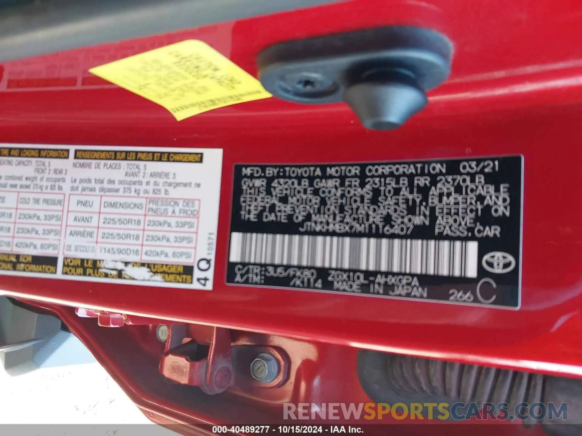 9 Photograph of a damaged car JTNKHMBX7M1116407 TOYOTA C-HR 2021