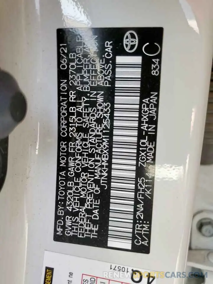 15 Photograph of a damaged car JTNKHMBX9M1125433 TOYOTA C-HR 2021
