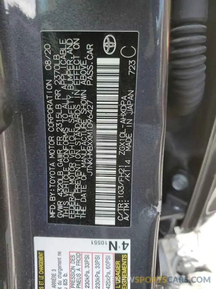 13 Photograph of a damaged car JTNKHMBXXM1096427 TOYOTA C-HR 2021