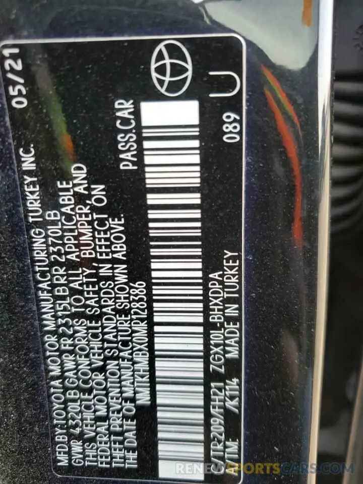 13 Photograph of a damaged car NMTKHMBX0MR128386 TOYOTA C-HR 2021