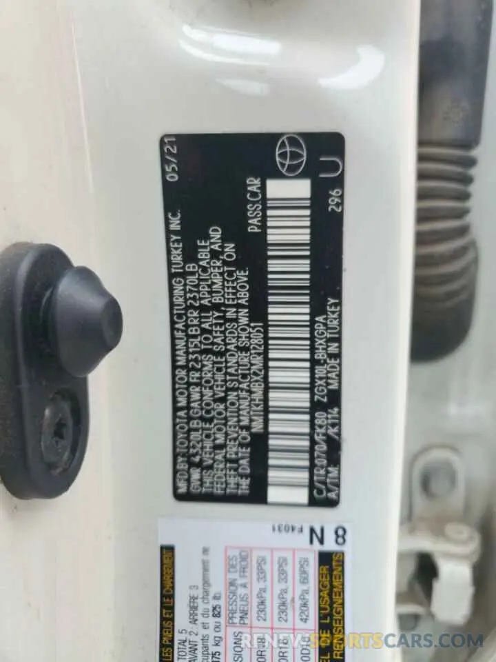 12 Photograph of a damaged car NMTKHMBX2MR128051 TOYOTA C-HR 2021