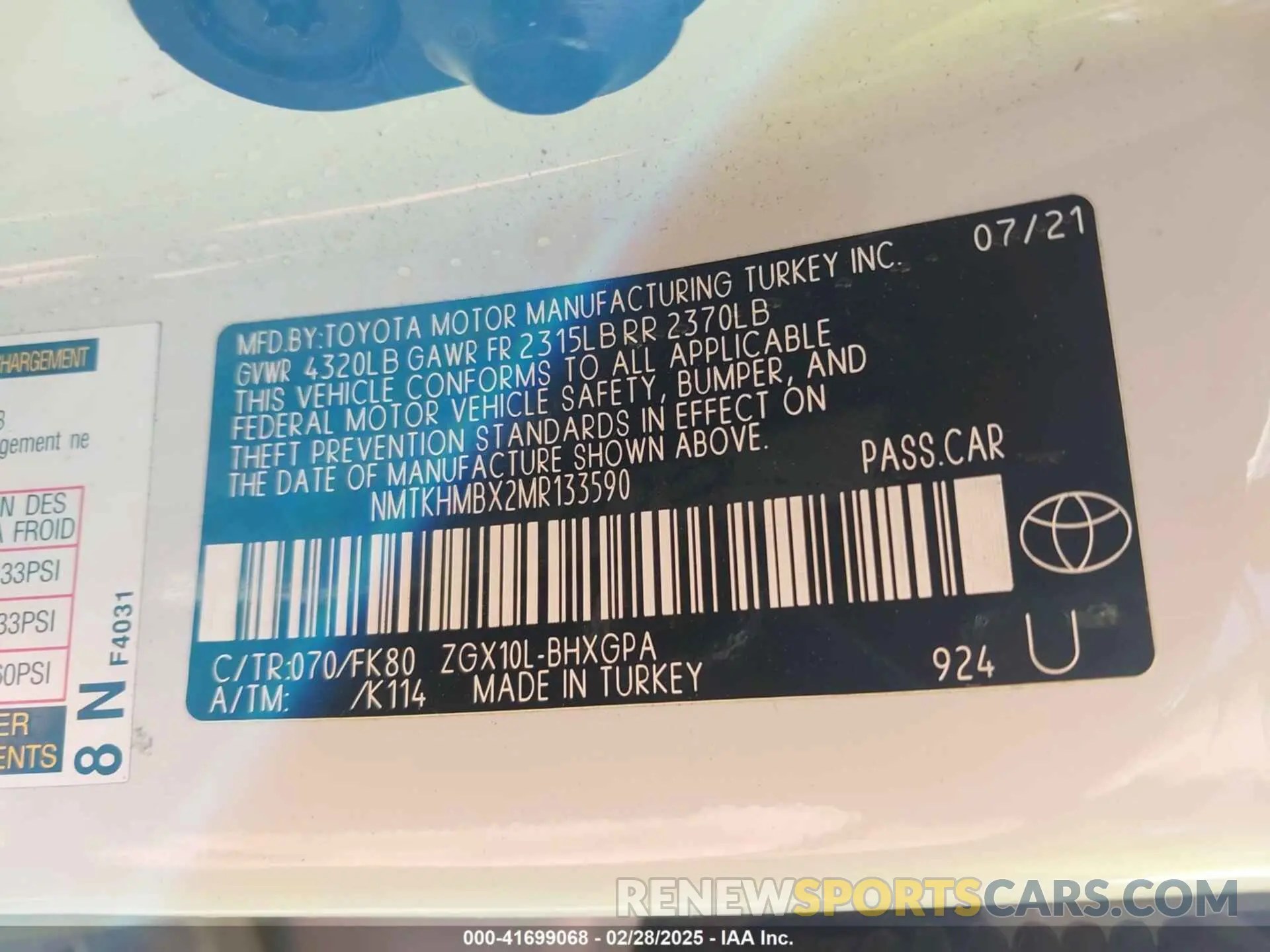 9 Photograph of a damaged car NMTKHMBX2MR133590 TOYOTA C-HR 2021