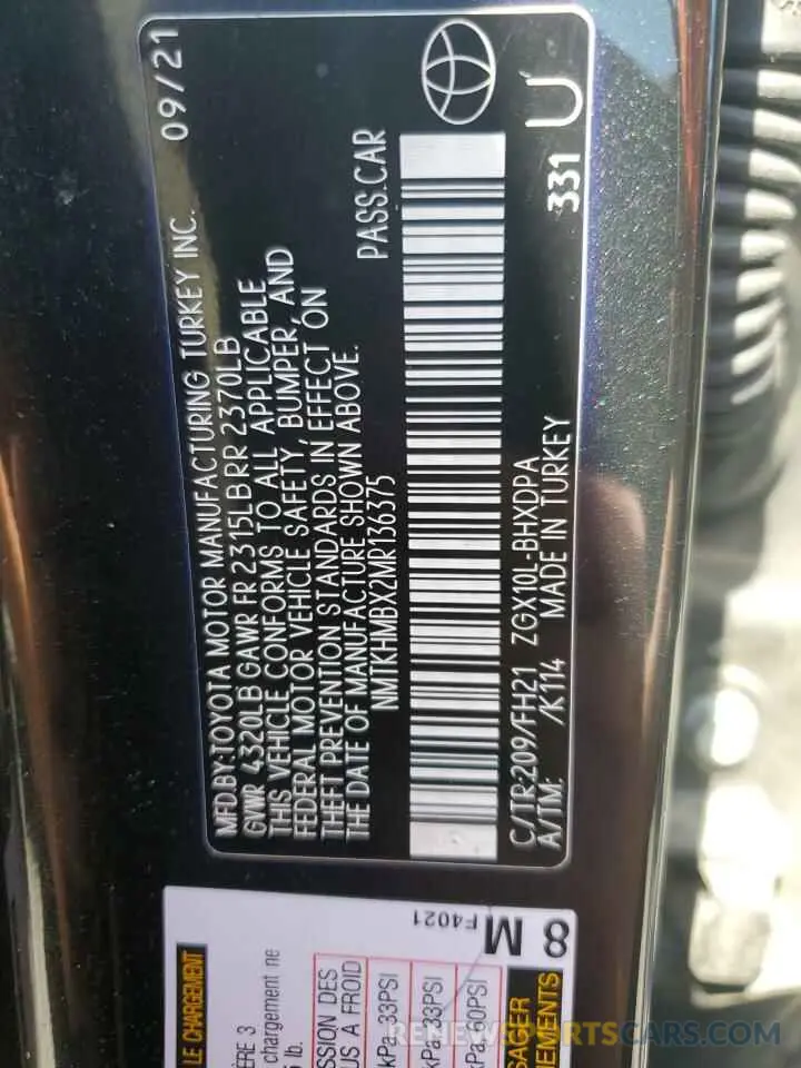 12 Photograph of a damaged car NMTKHMBX2MR136375 TOYOTA C-HR 2021