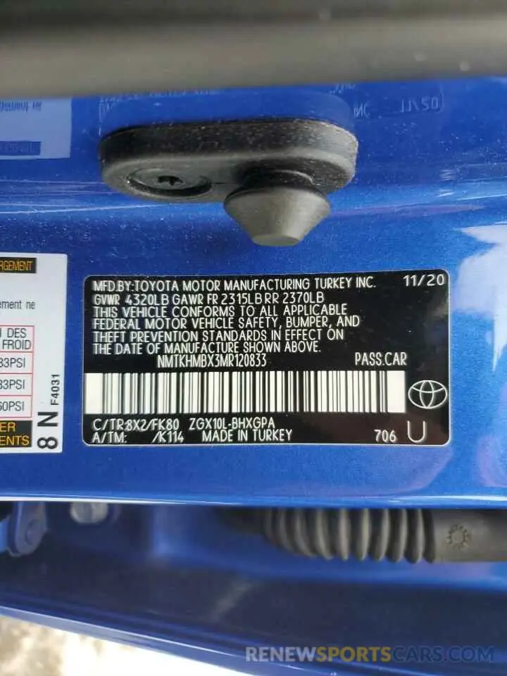 13 Photograph of a damaged car NMTKHMBX3MR120833 TOYOTA C-HR 2021