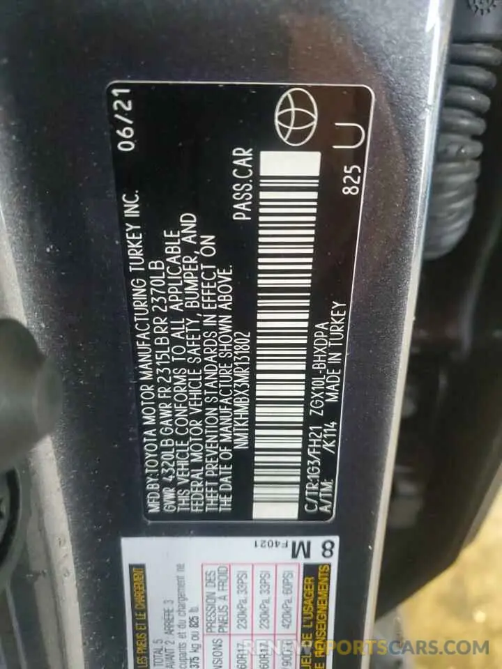 13 Photograph of a damaged car NMTKHMBX3MR131802 TOYOTA C-HR 2021