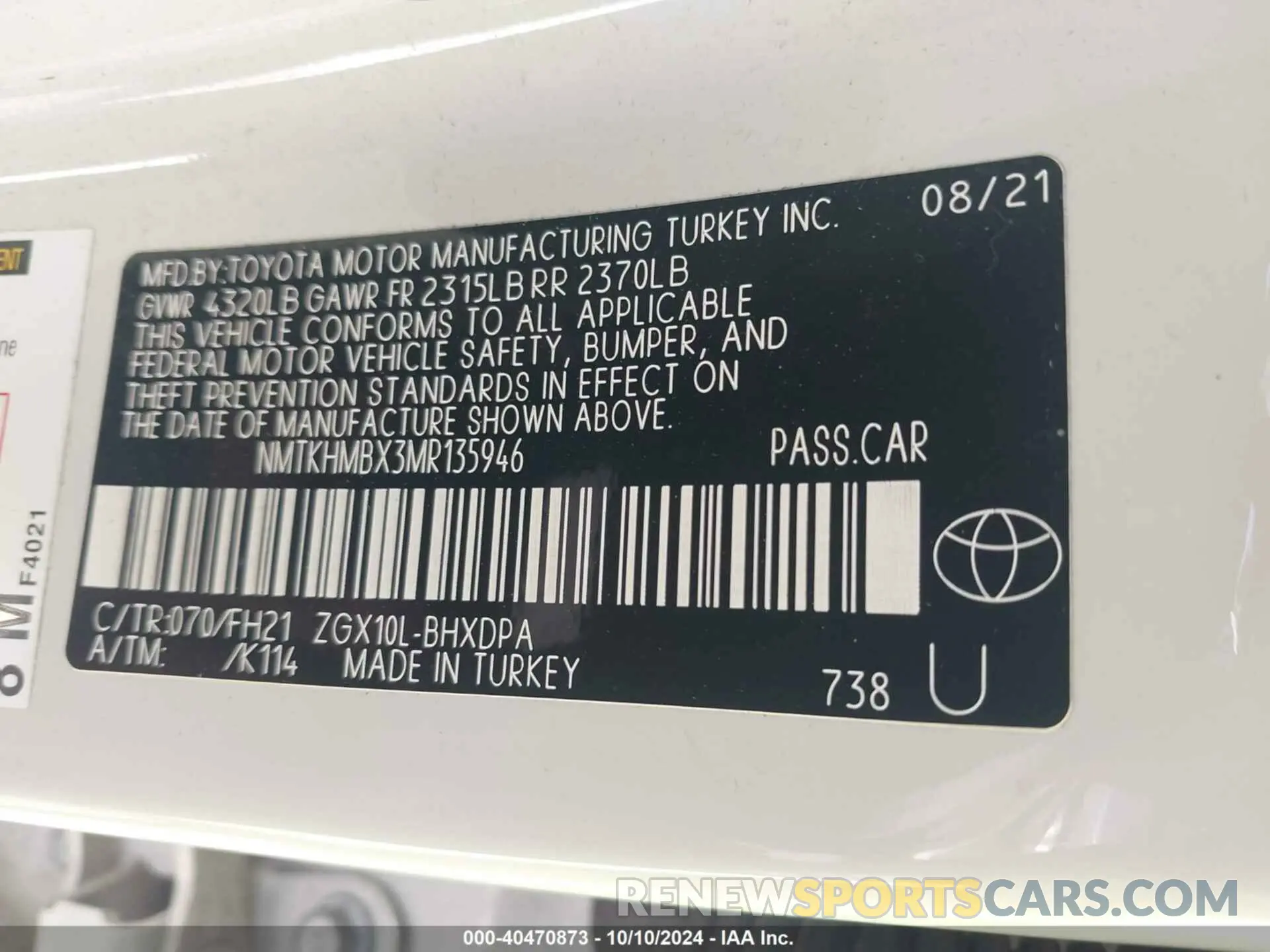9 Photograph of a damaged car NMTKHMBX3MR135946 TOYOTA C-HR 2021
