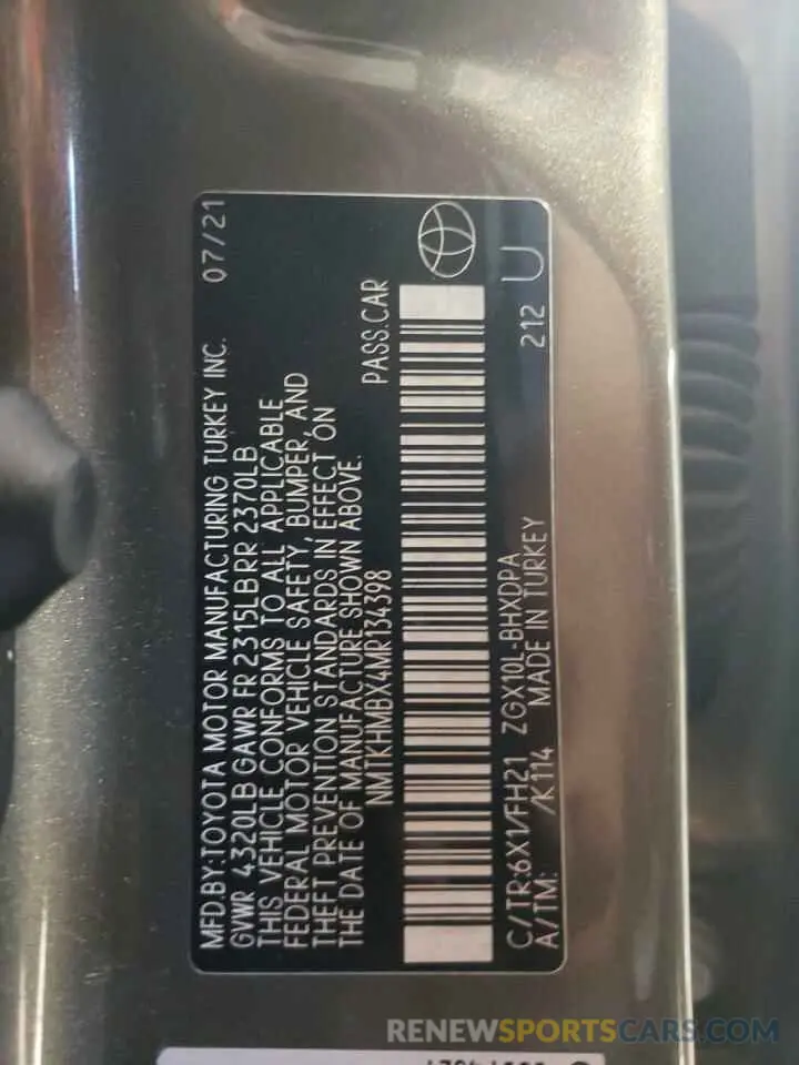 12 Photograph of a damaged car NMTKHMBX4MR134398 TOYOTA C-HR 2021