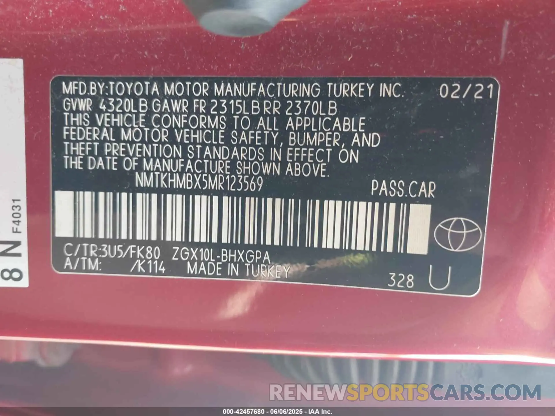 9 Photograph of a damaged car NMTKHMBX5MR123569 TOYOTA C-HR 2021