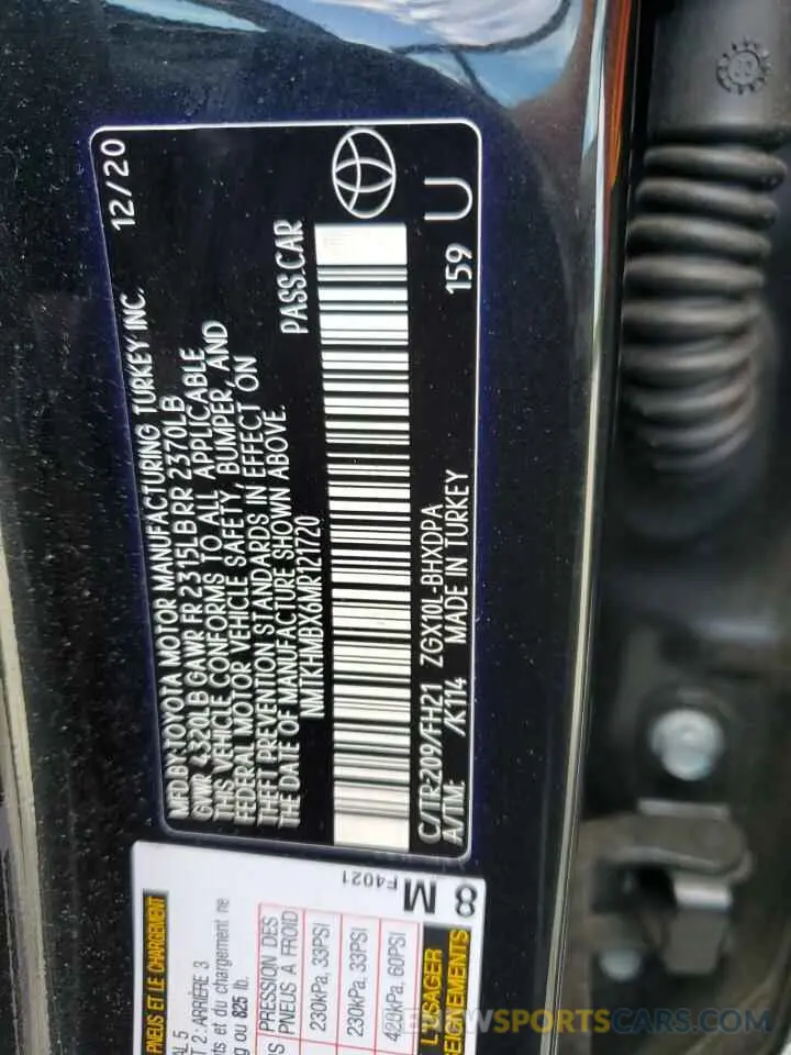 12 Photograph of a damaged car NMTKHMBX6MR121720 TOYOTA C-HR 2021