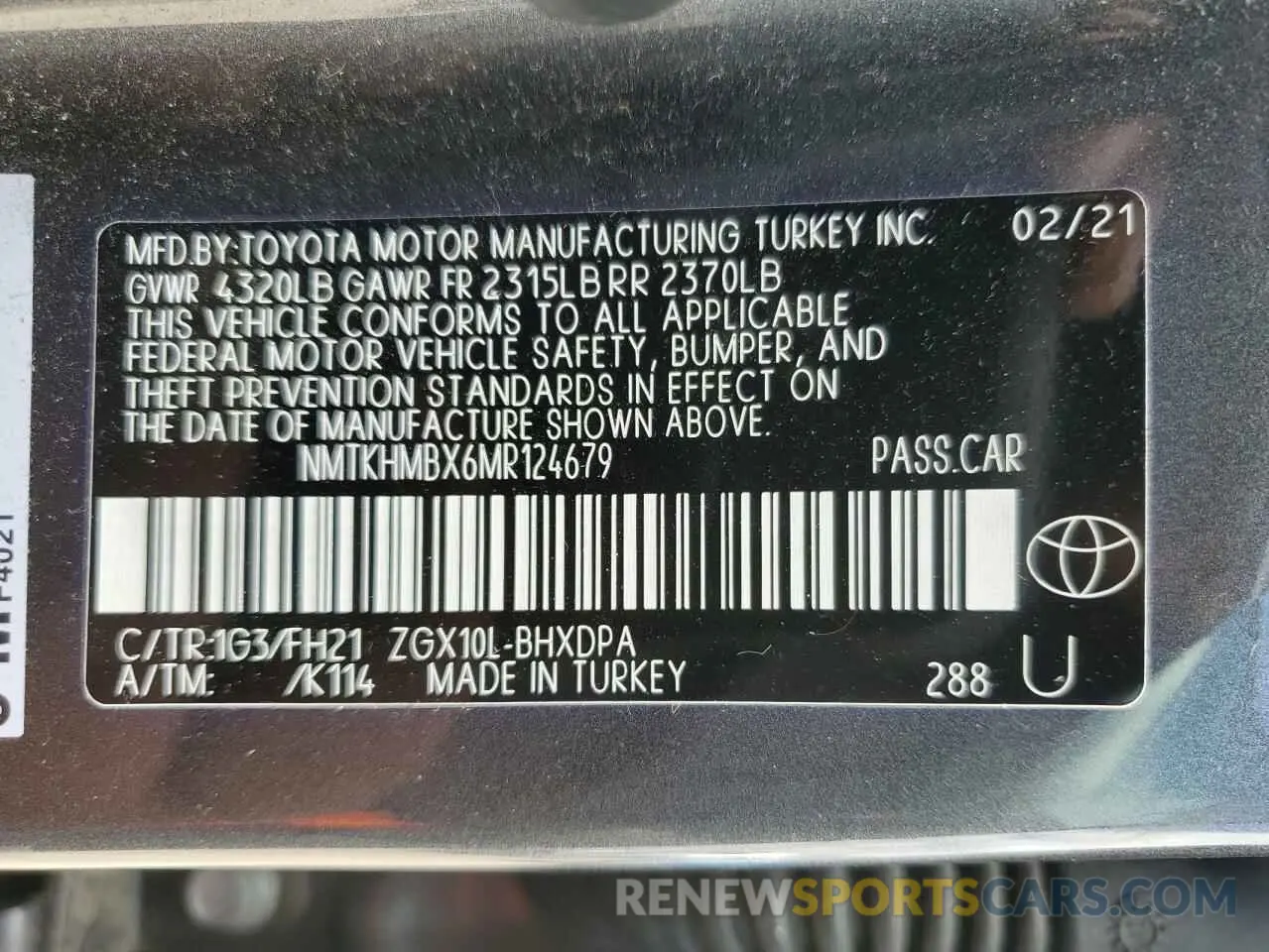 13 Photograph of a damaged car NMTKHMBX6MR124679 TOYOTA C-HR 2021