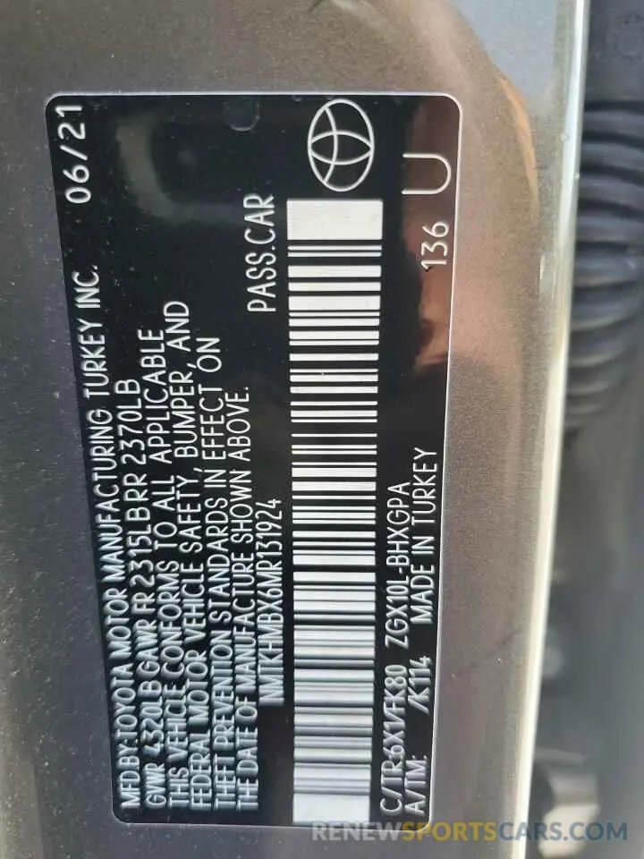 13 Photograph of a damaged car NMTKHMBX6MR131924 TOYOTA C-HR 2021