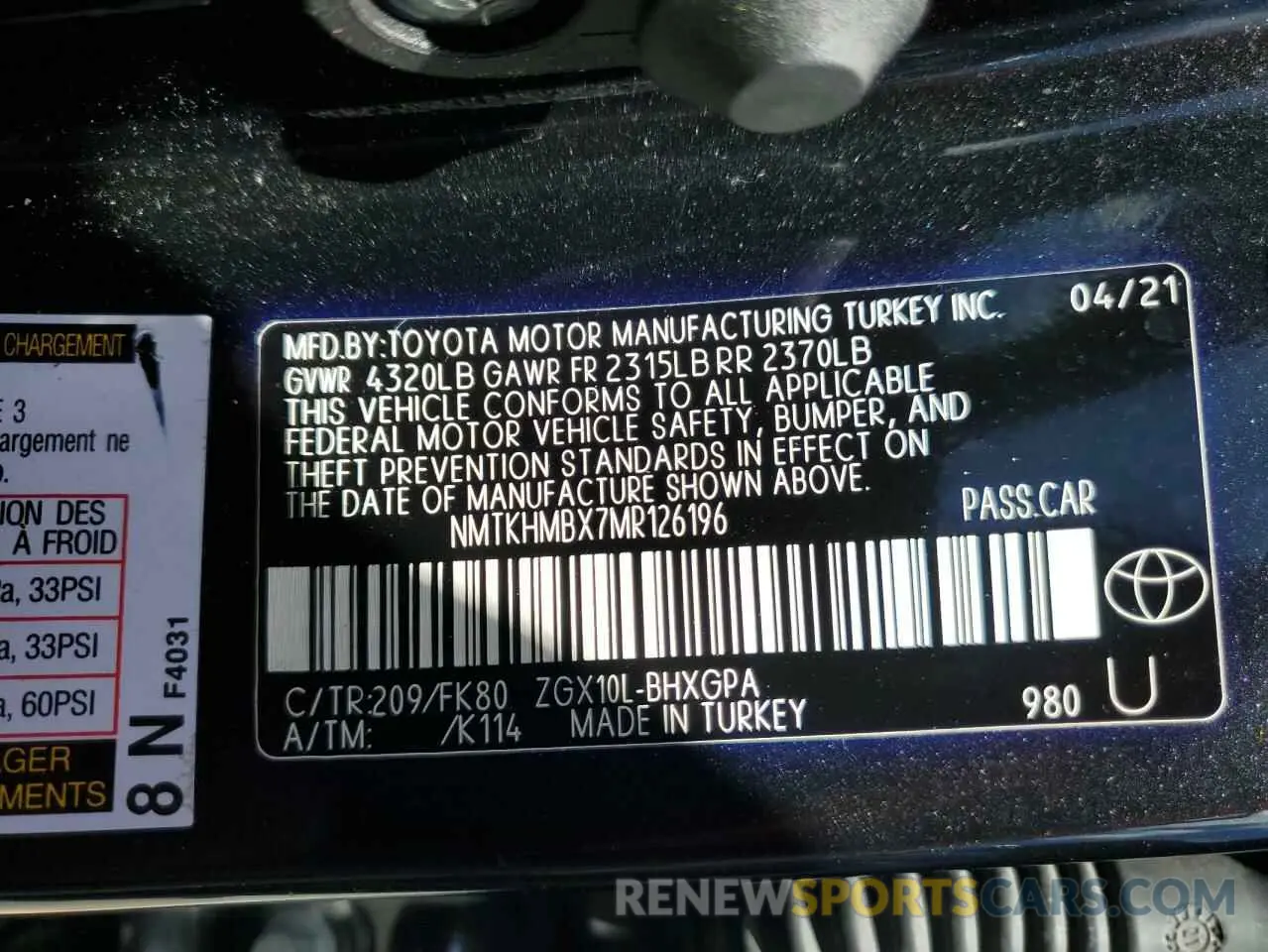 13 Photograph of a damaged car NMTKHMBX7MR126196 TOYOTA C-HR 2021