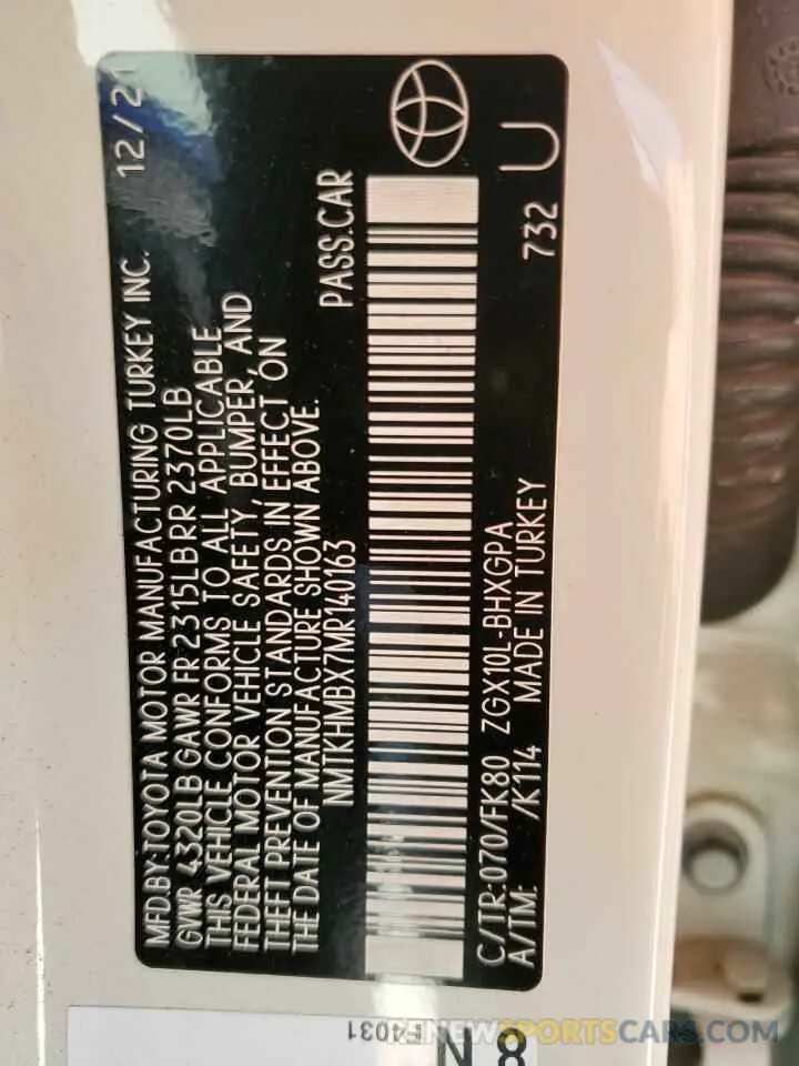 12 Photograph of a damaged car NMTKHMBX7MR140163 TOYOTA C-HR 2021
