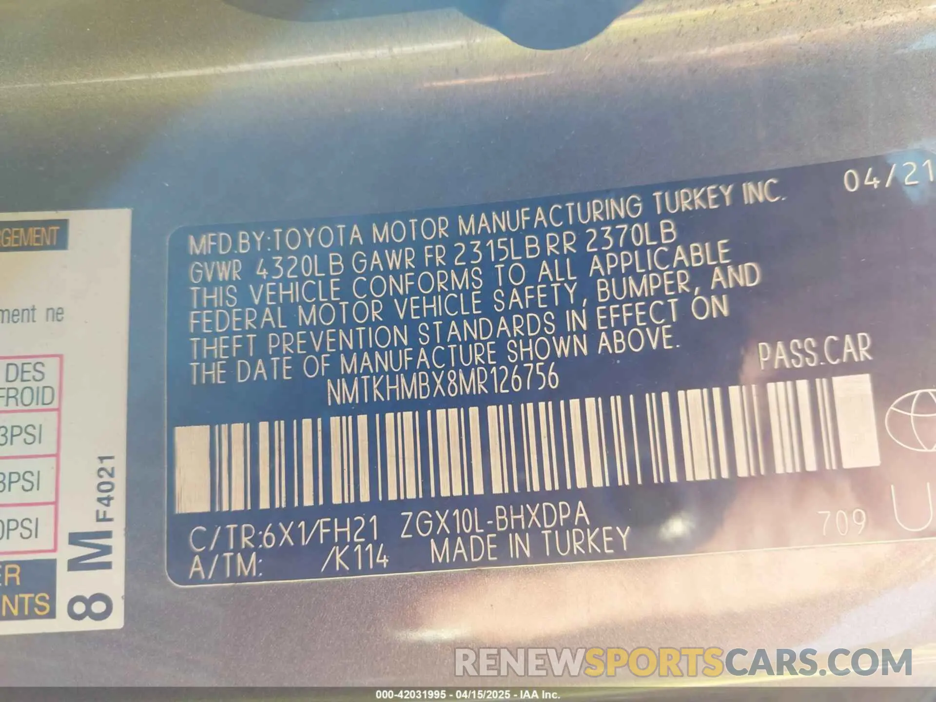 9 Photograph of a damaged car NMTKHMBX8MR126756 TOYOTA C-HR 2021