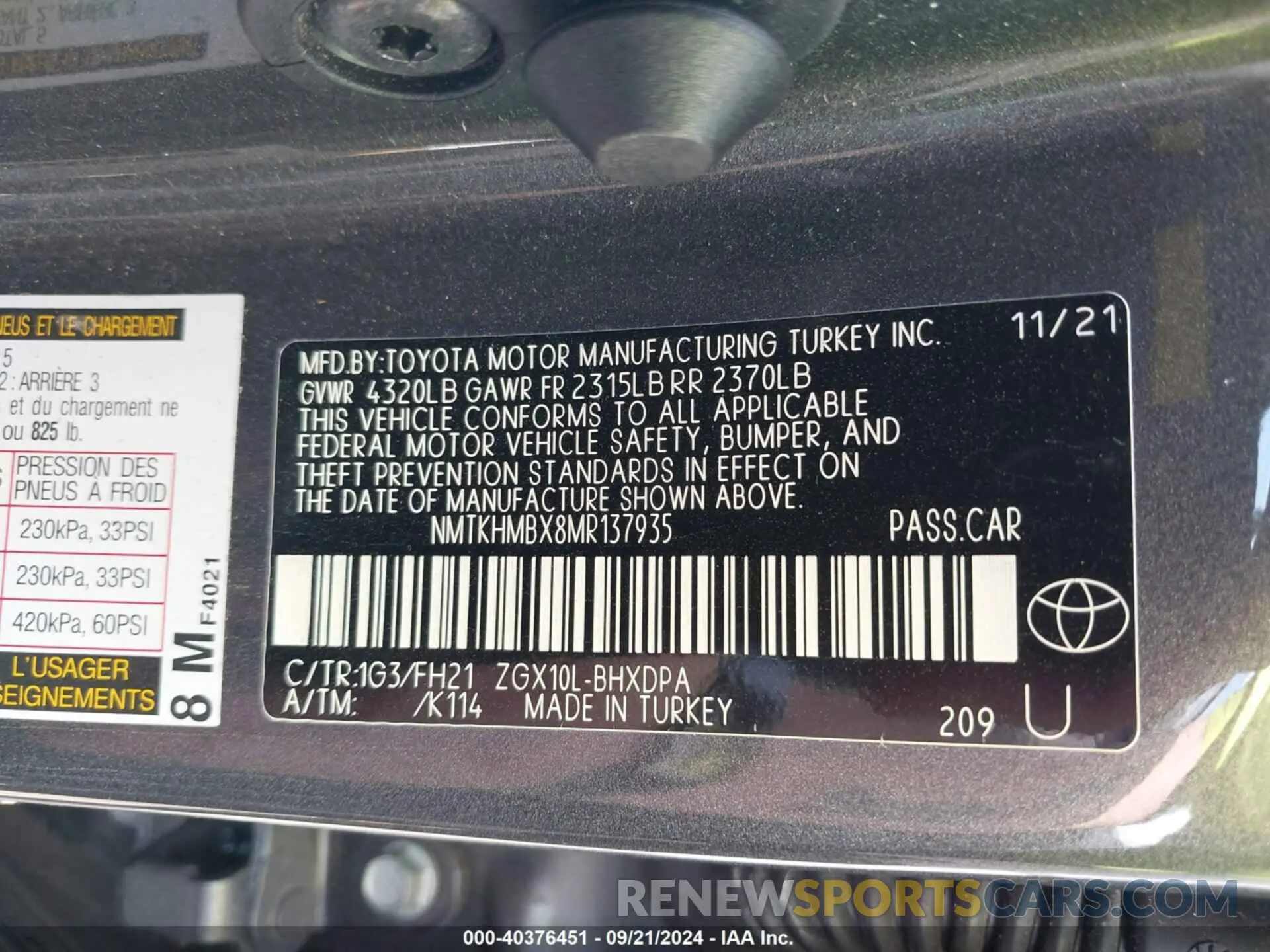 9 Photograph of a damaged car NMTKHMBX8MR137935 TOYOTA C-HR 2021