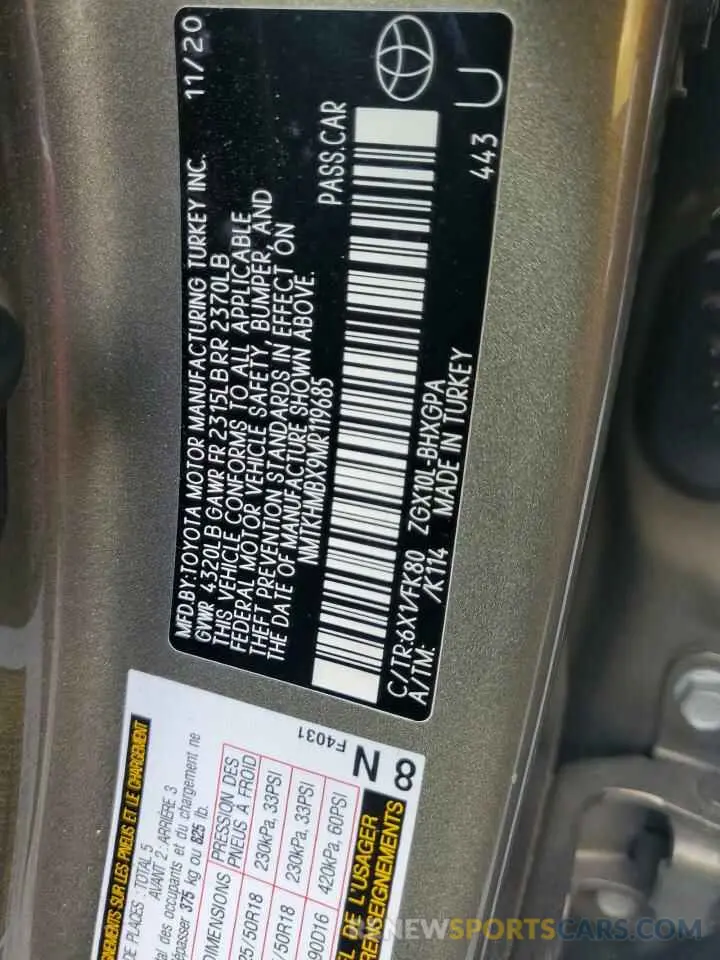 13 Photograph of a damaged car NMTKHMBX9MR119685 TOYOTA C-HR 2021