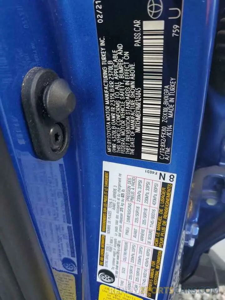 13 Photograph of a damaged car NMTKHMBX9MR124045 TOYOTA C-HR 2021