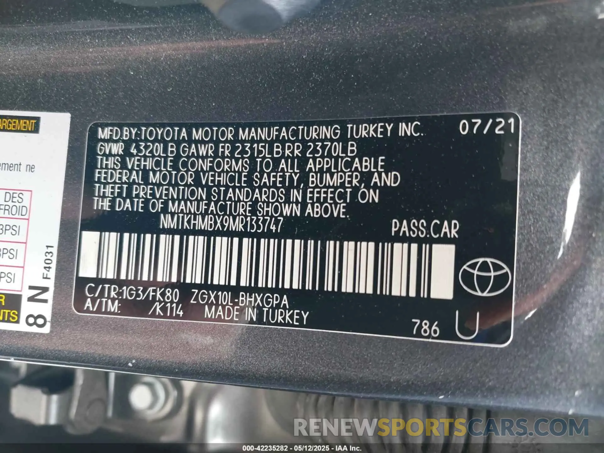 9 Photograph of a damaged car NMTKHMBX9MR133747 TOYOTA C-HR 2021