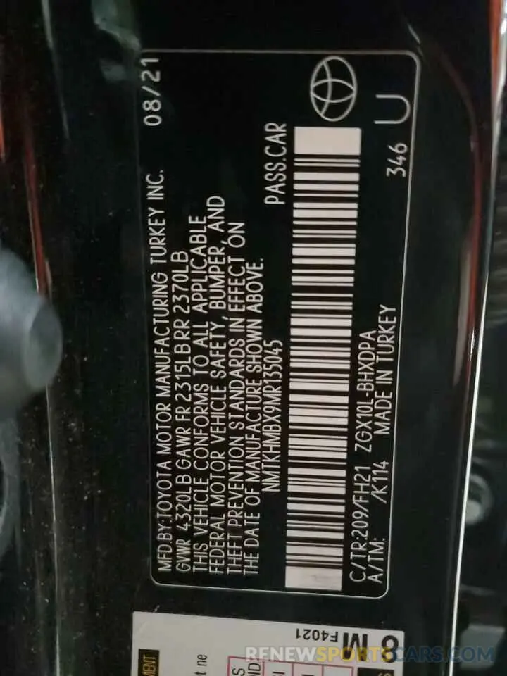 14 Photograph of a damaged car NMTKHMBX9MR135045 TOYOTA C-HR 2021
