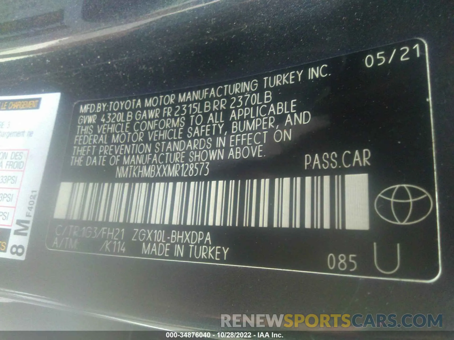 9 Photograph of a damaged car NMTKHMBXXMR128573 TOYOTA C-HR 2021