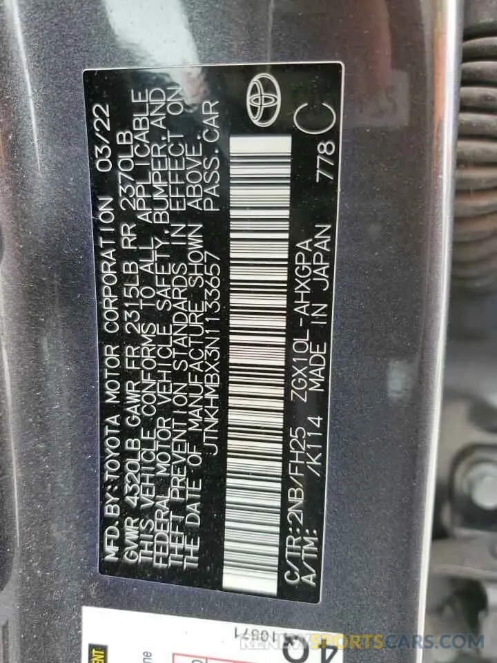 13 Photograph of a damaged car JTNKHMBX3N1133657 TOYOTA C-HR 2022