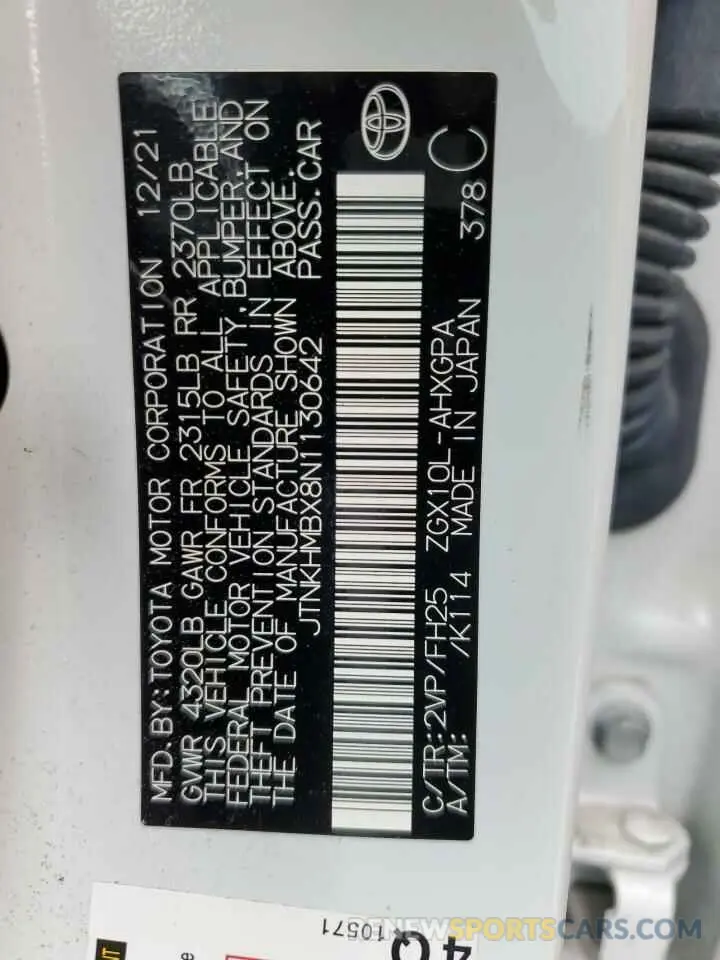 14 Photograph of a damaged car JTNKHMBX8N1130642 TOYOTA C-HR 2022