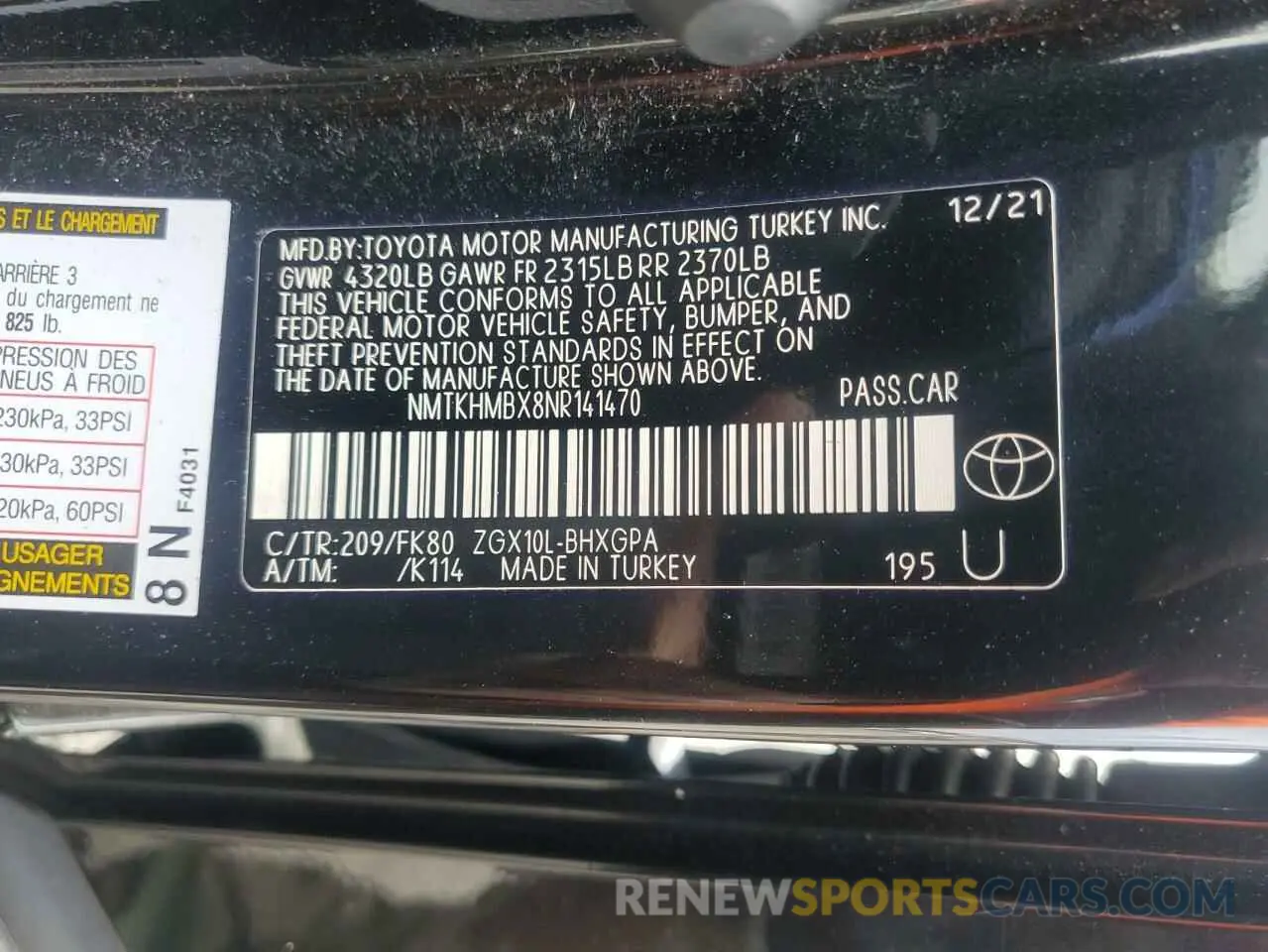 13 Photograph of a damaged car NMTKHMBX8NR141470 TOYOTA C-HR 2022