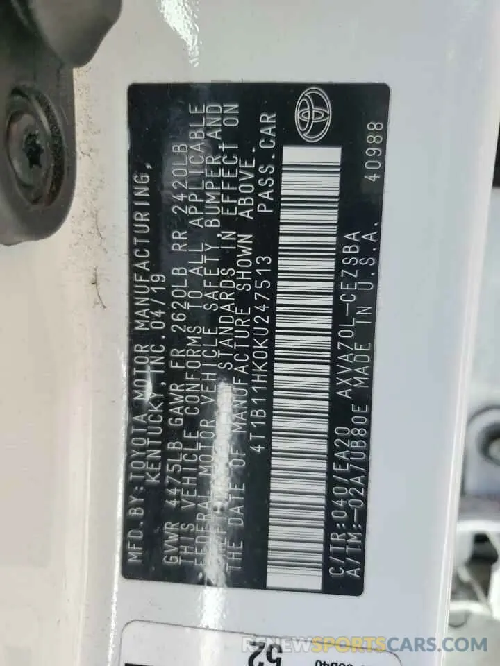 14 Photograph of a damaged car 4T1B11HK0KU247513 TOYOTA CAMRY 2019