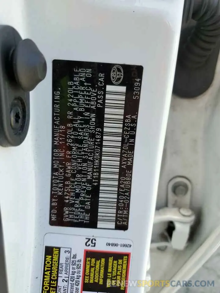 12 Photograph of a damaged car 4T1B11HK0KU714879 TOYOTA CAMRY 2019