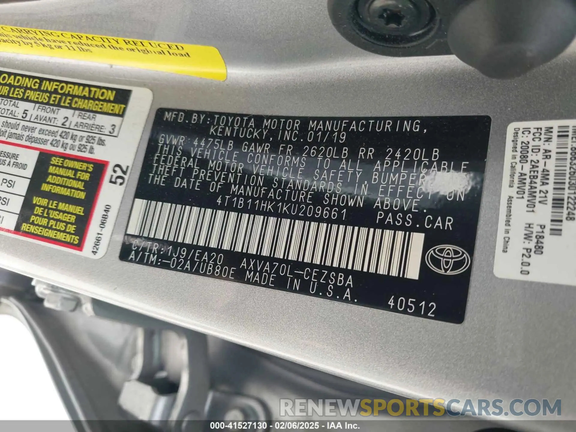9 Photograph of a damaged car 4T1B11HK1KU209661 TOYOTA CAMRY 2019
