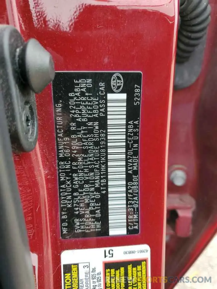 14 Photograph of a damaged car 4T1B11HK1KU819382 TOYOTA CAMRY 2019