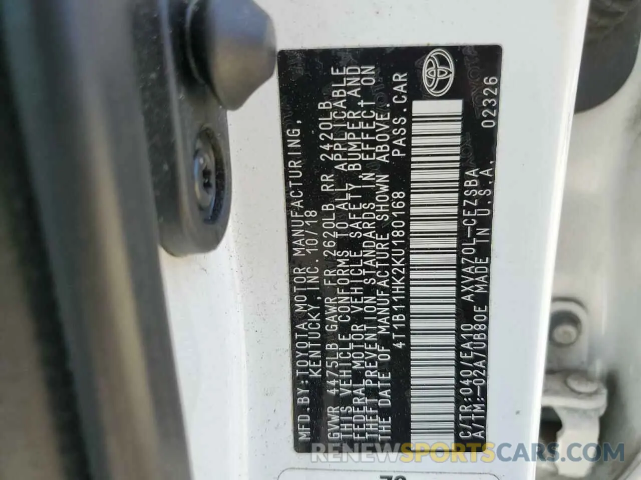 14 Photograph of a damaged car 4T1B11HK2KU180168 TOYOTA CAMRY 2019