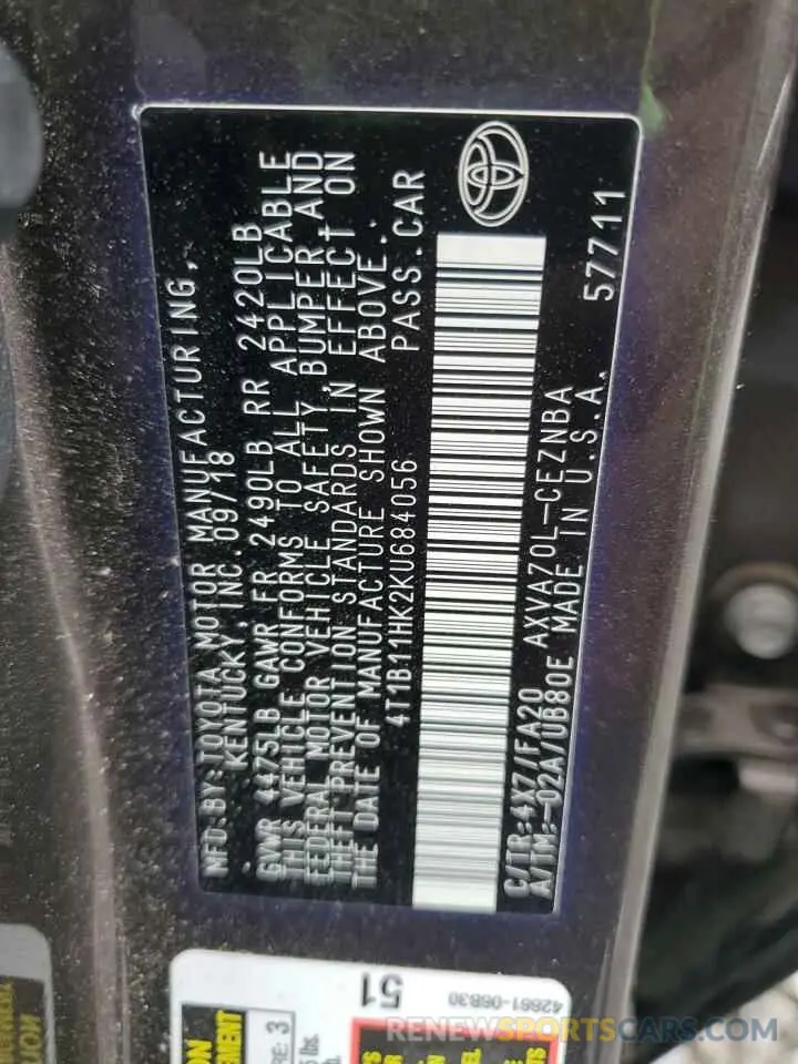13 Photograph of a damaged car 4T1B11HK2KU684056 TOYOTA CAMRY 2019