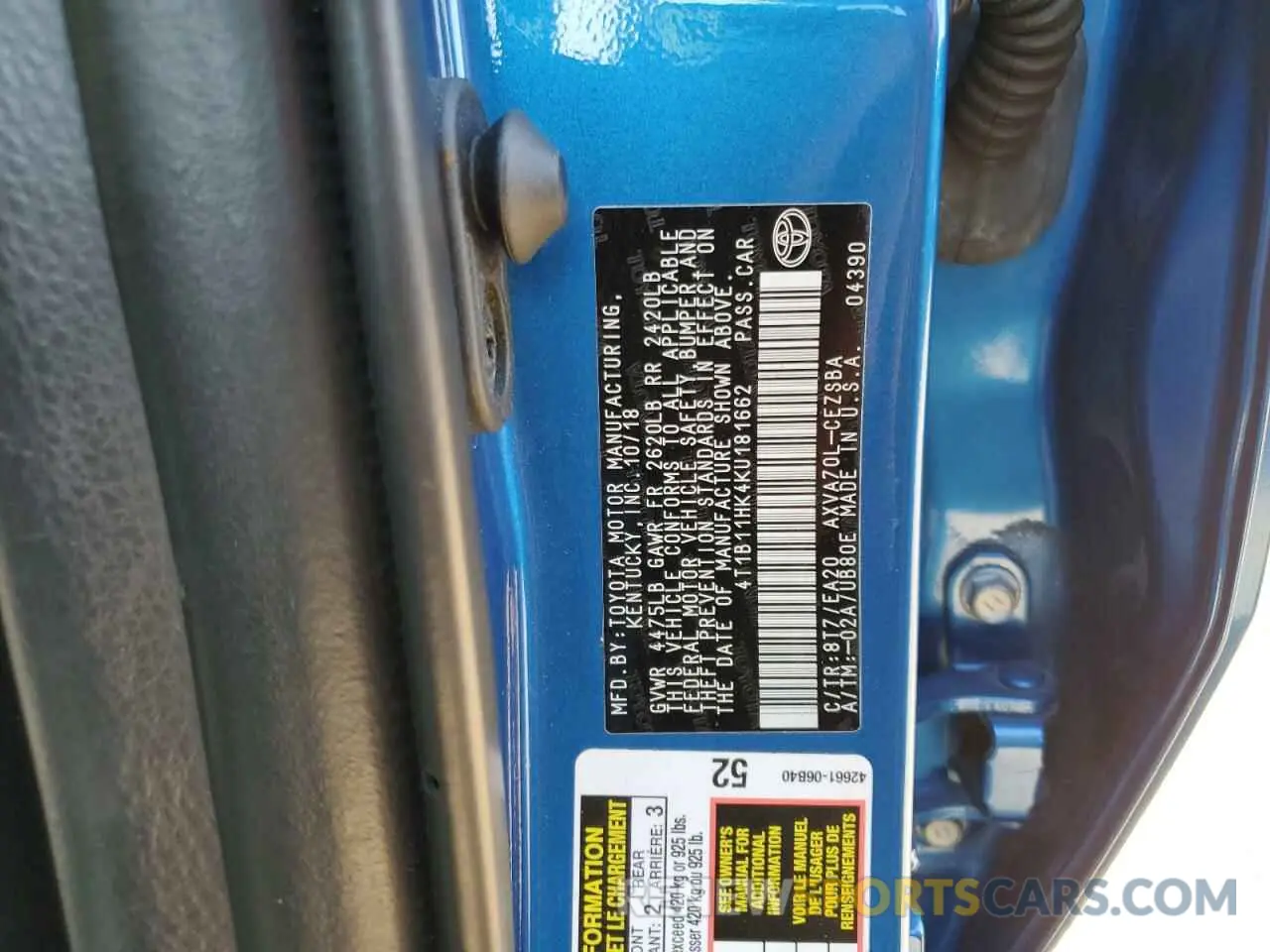 12 Photograph of a damaged car 4T1B11HK4KU181662 TOYOTA CAMRY 2019