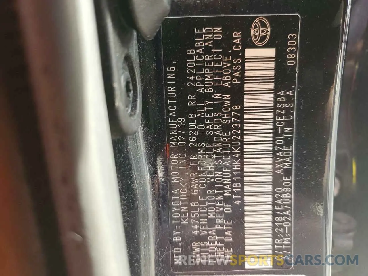 14 Photograph of a damaged car 4T1B11HK4KU223778 TOYOTA CAMRY 2019