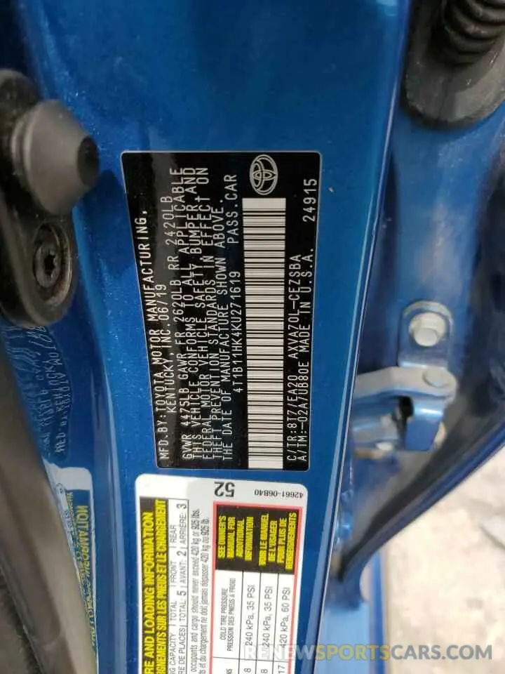 15 Photograph of a damaged car 4T1B11HK4KU271619 TOYOTA CAMRY 2019