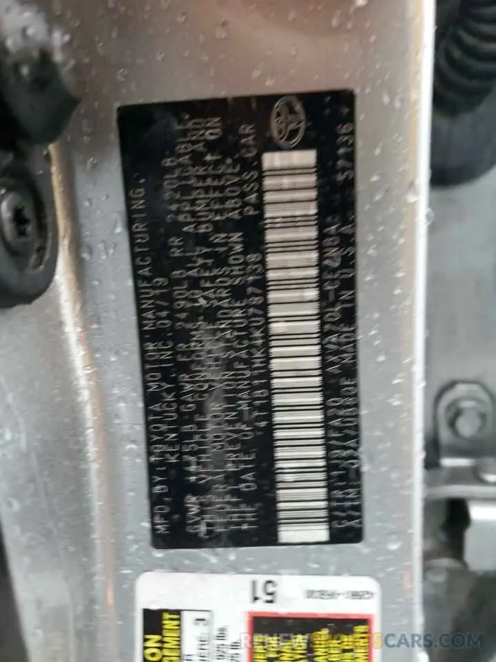 12 Photograph of a damaged car 4T1B11HK4KU787138 TOYOTA CAMRY 2019