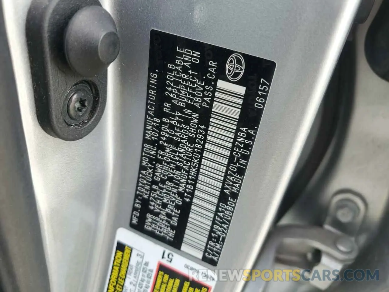 14 Photograph of a damaged car 4T1B11HK5KU182934 TOYOTA CAMRY 2019