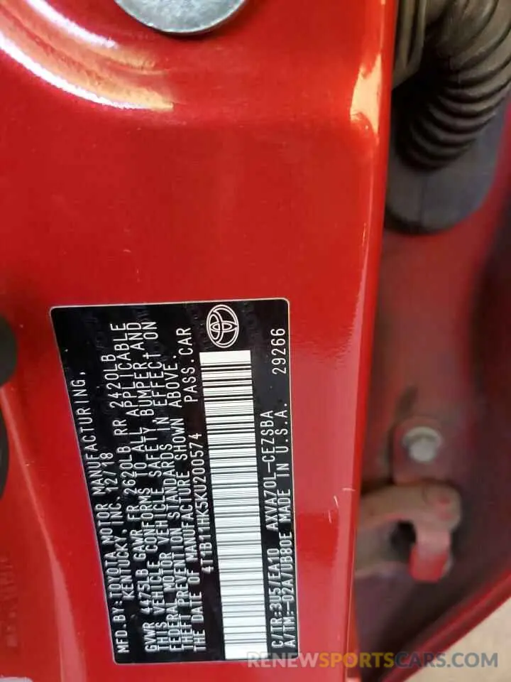 12 Photograph of a damaged car 4T1B11HK5KU200574 TOYOTA CAMRY 2019