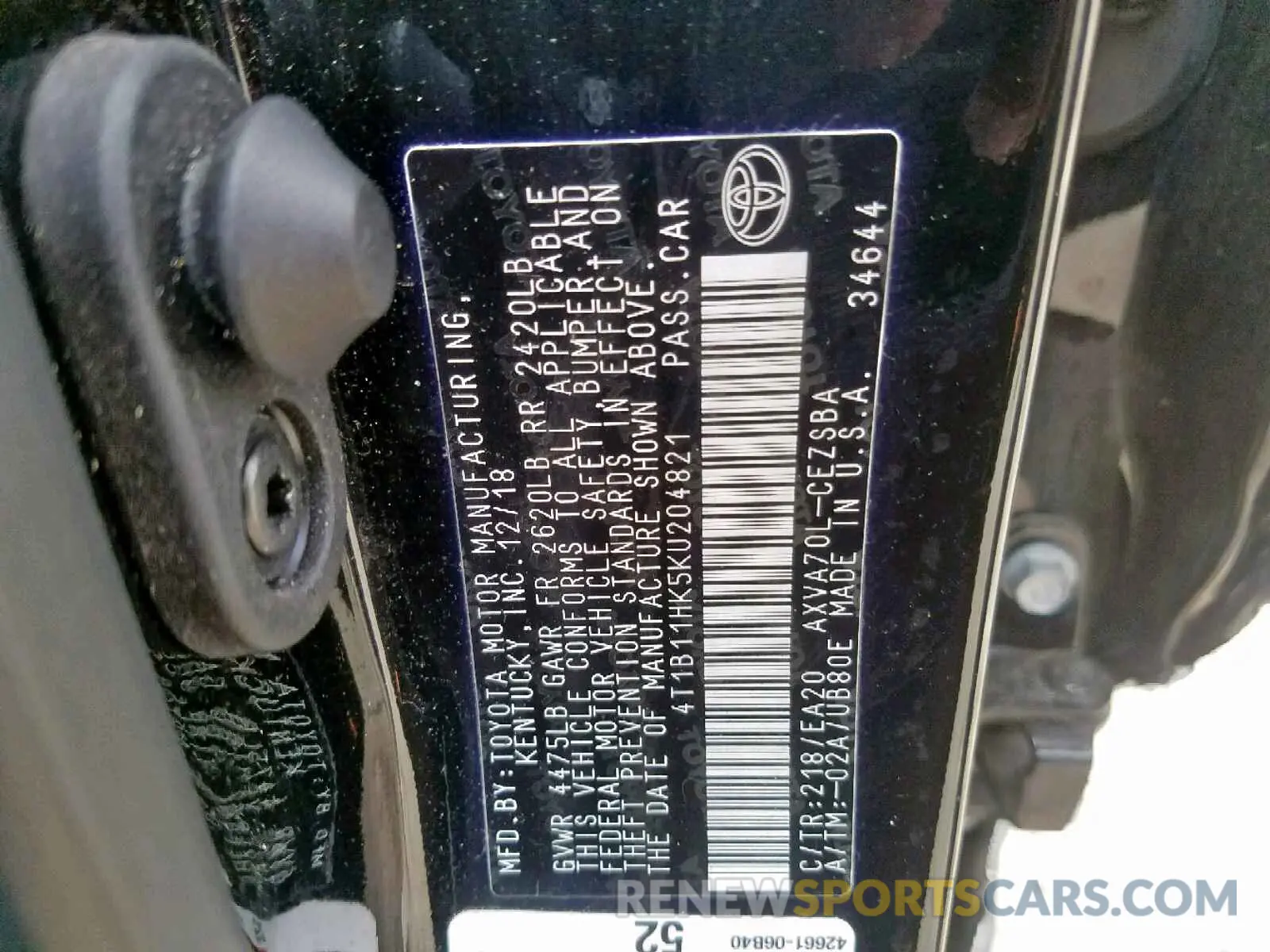 10 Photograph of a damaged car 4T1B11HK5KU204821 TOYOTA CAMRY 2019